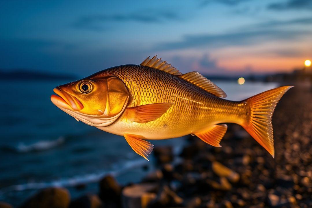  Золотая рыбка, окруженная морскими камнями и ракушками в Абхазии