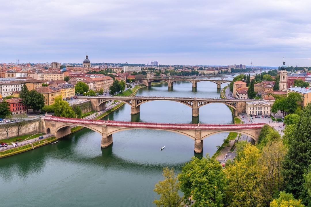 Вертикальная панорама города на закате